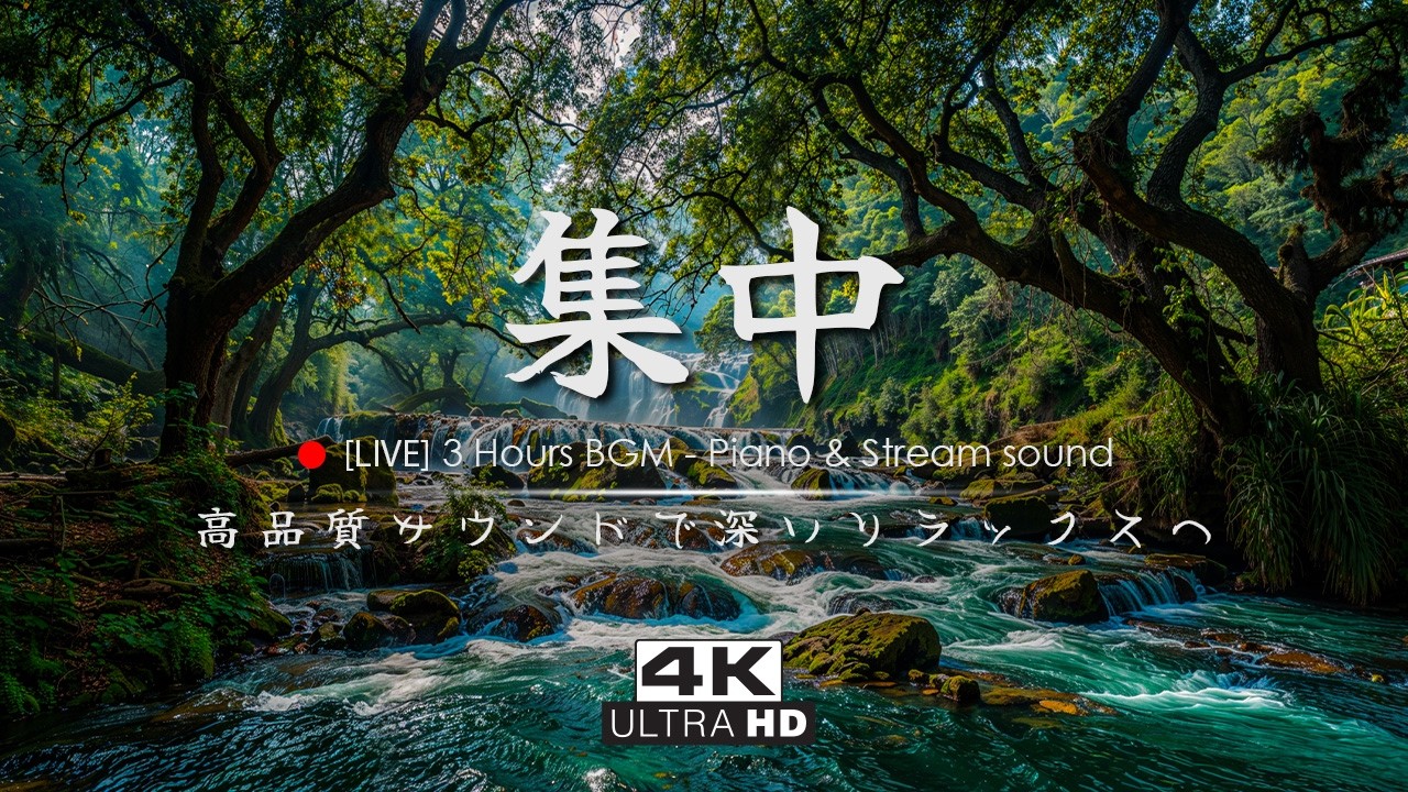 🔴【4K Nature BGM / Piano】森を包む風と清流＋ピアノ｜高品質サウンドで深いリラックスへ #27
