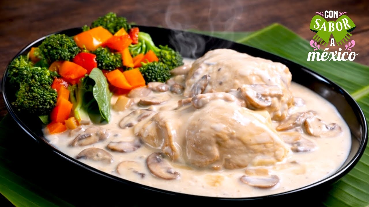 Delicioso POLLO EN SALSA BLANCA DE QUESO y Champi&ntilde;ones