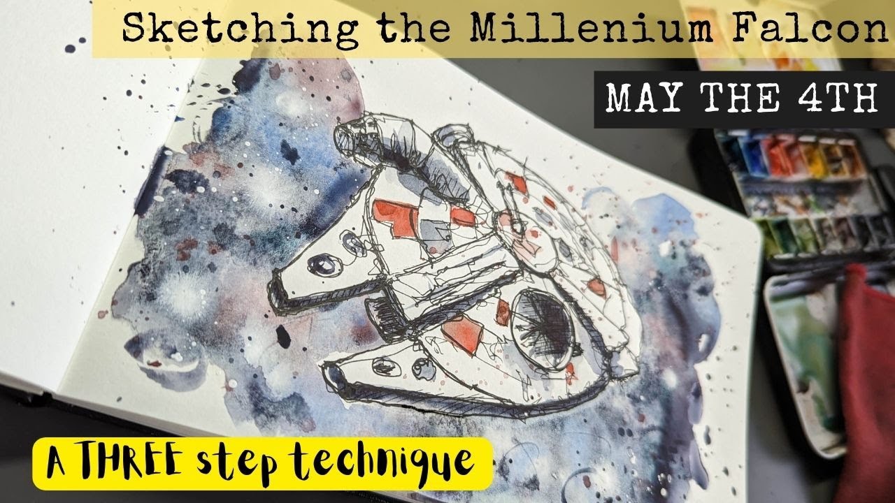 How to Sketch and Paint the Millenium Falcon - May the 4th - Star Wars Day - Easy Sketching!