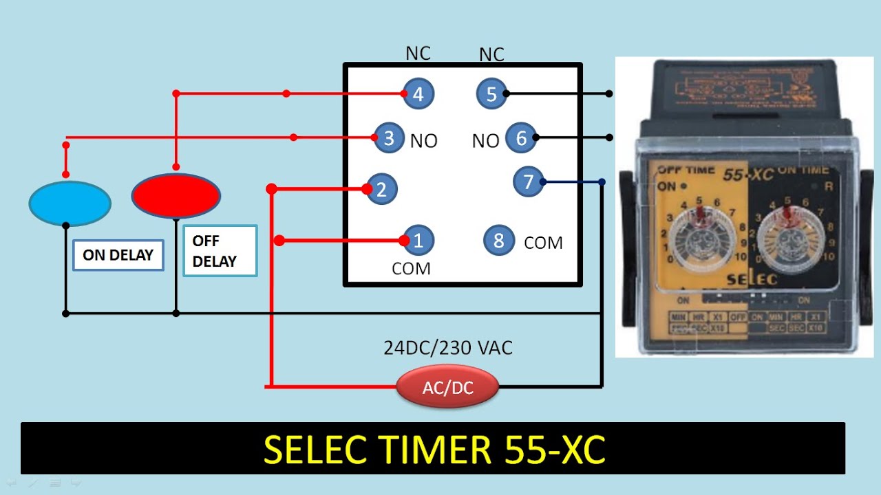 selec 55-XC  timer connection and on delay off delay timer.(in hindi)