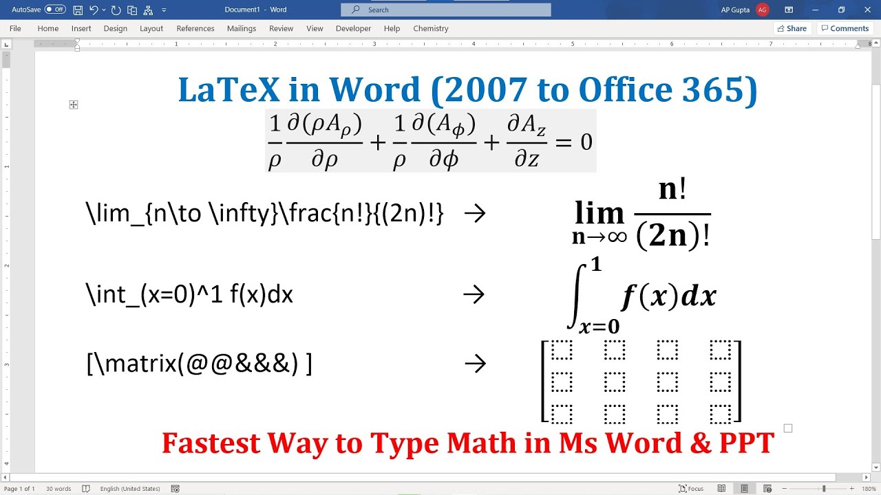 Latex Equation Feature in Word | Math Equation Editor Shortcut | Math Shortcut for Word (2007 - 365)