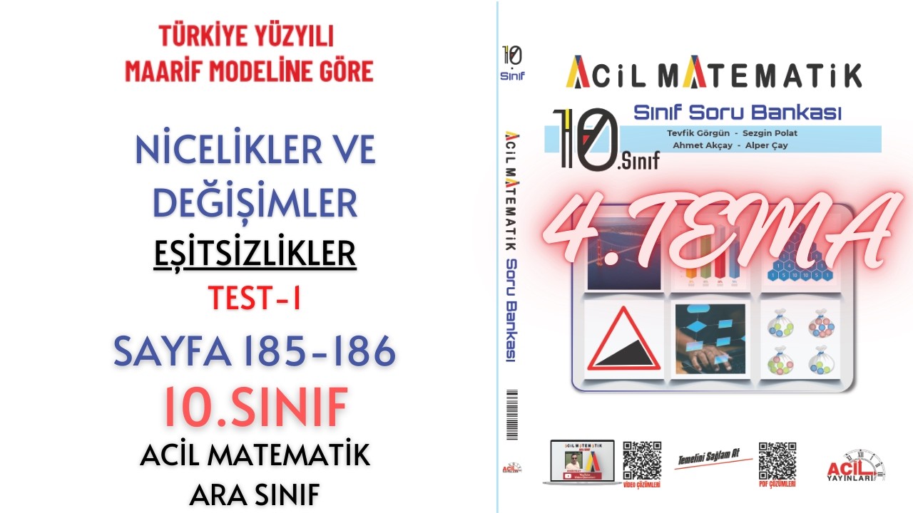 10.Sınıf Soru Bankası Eşitsizlikler Test-1 Sayfa 185-186