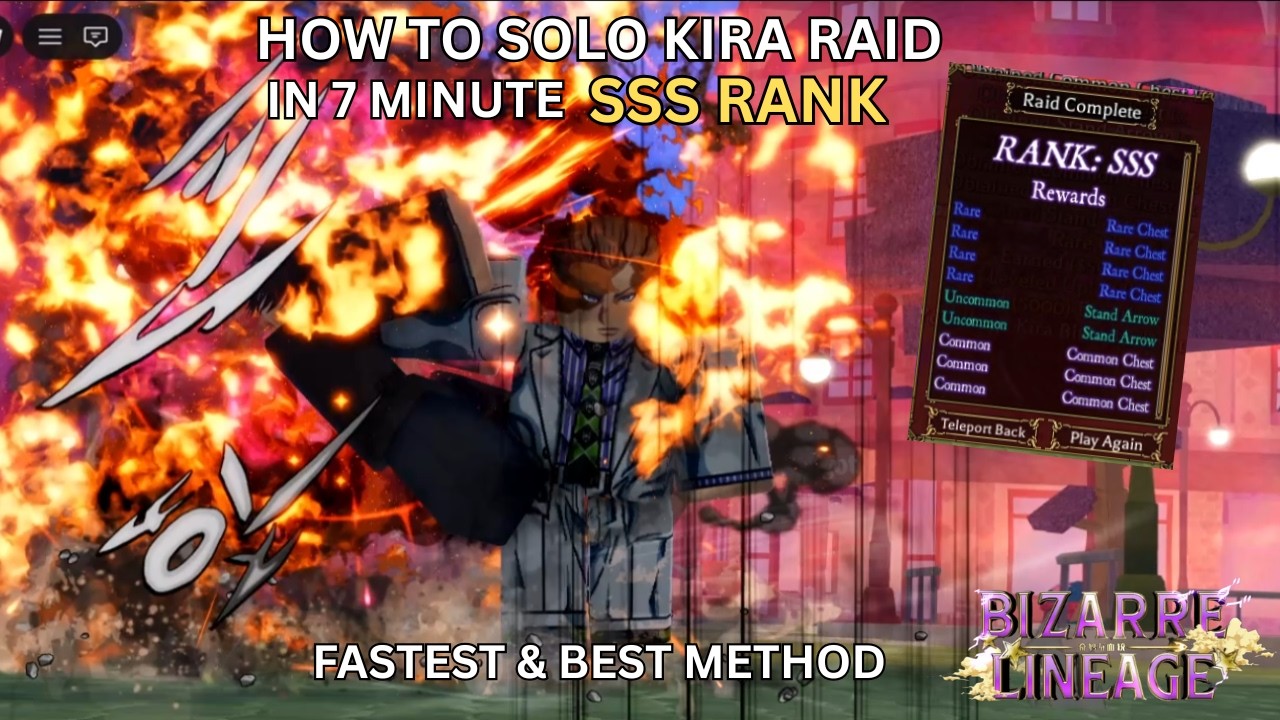 BESTWAY TO GET SSS RANK KIRA RAID SOLO | ROBLOX BIZARRE LINEAGE