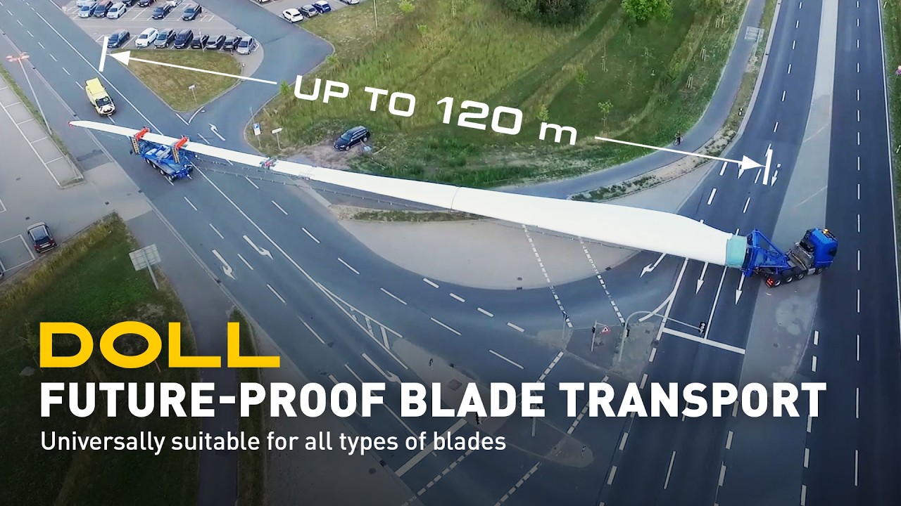 DOLL Wind Blade Transportation – With self-steering trailer (up to 120 m blade length))