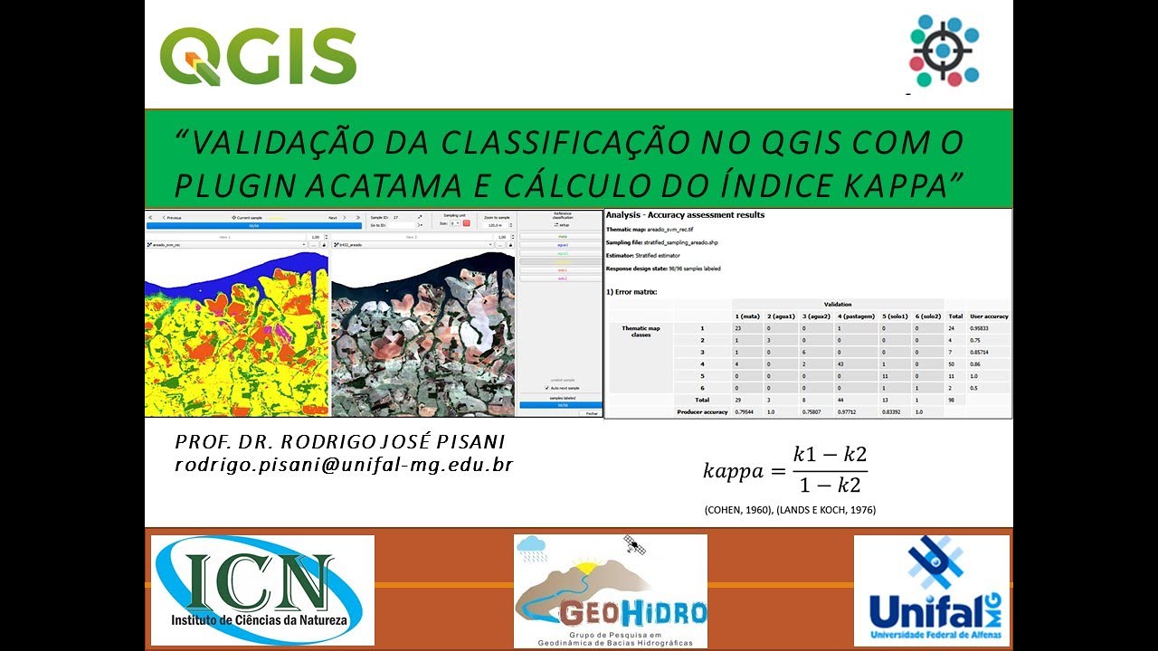 Validação da classificação no QGIS com o plugin Acatama e cálculo do índice Kappa