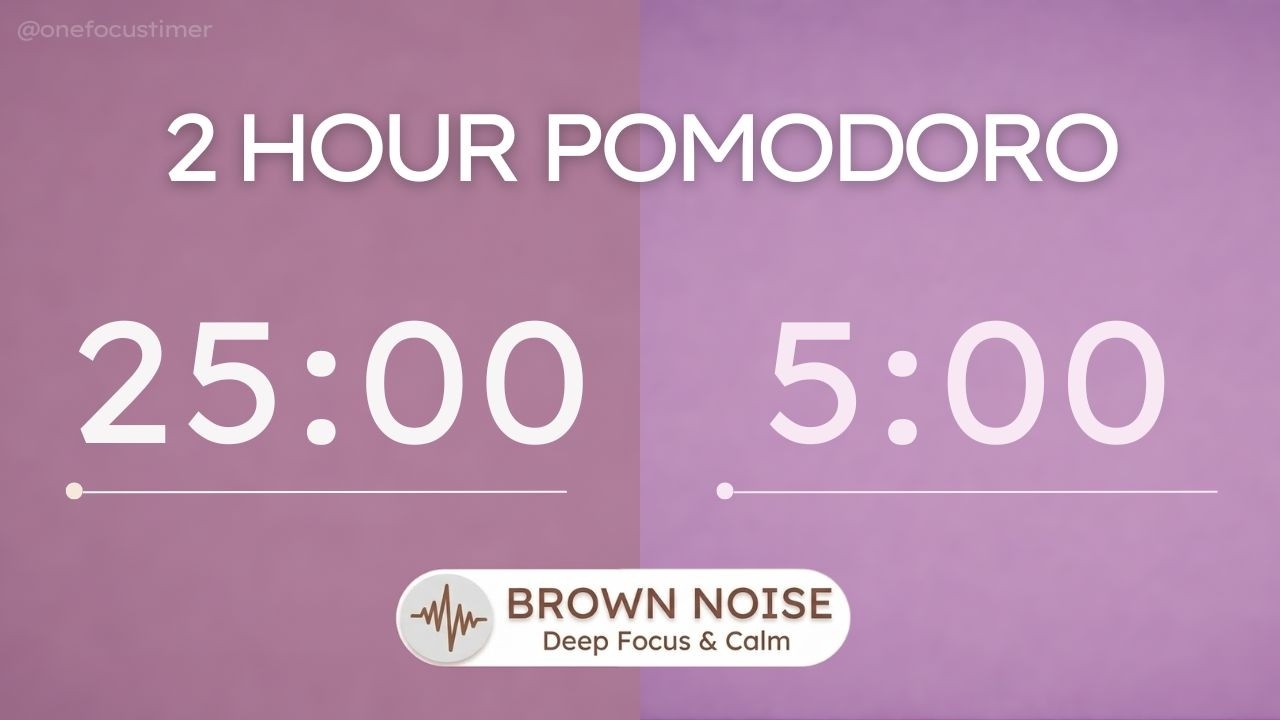 Brown Noise Pomodoro Timer 25/5 (2 Hour) | ADHD Study Focus | Dusty Rose Aesthetic