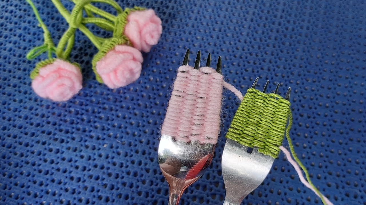 DIY, Toll!! Sch&ouml;n, Mit der Gabel habe ich eine wondersch&ouml;ne Garnblume gemacht #craft #howtomake #diy