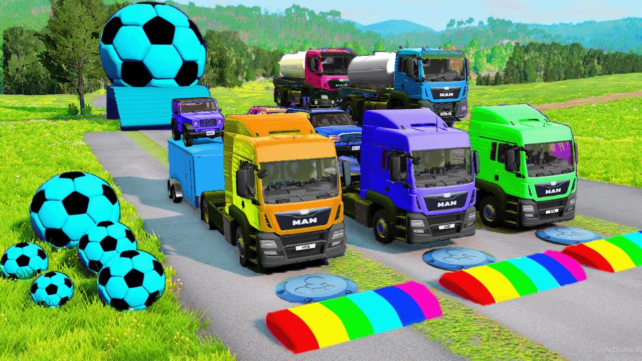 Flatbed Truck McQueen | Transportation with Truck - Pothole vs Car #32 | BeamNG.drive Gameplay