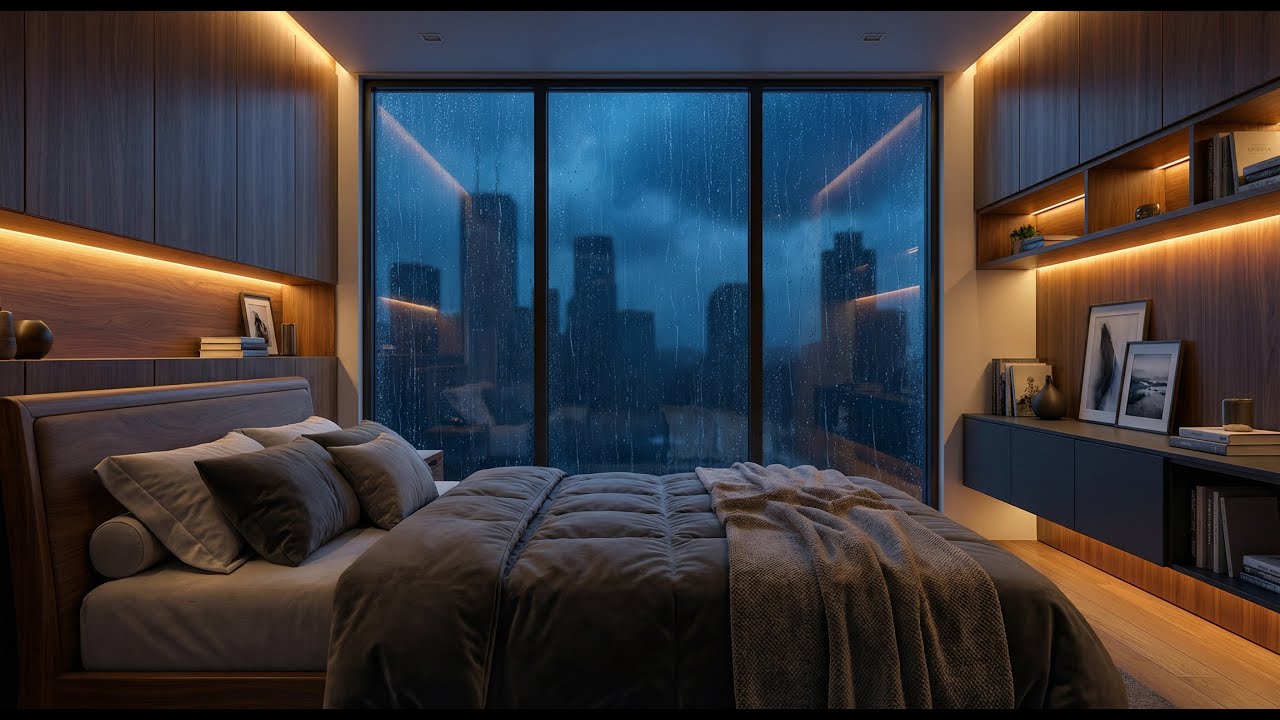 Tonight You Sleep in Luxury City Penthouse — Rain on Glass for Deep Sleep (No Thunder)