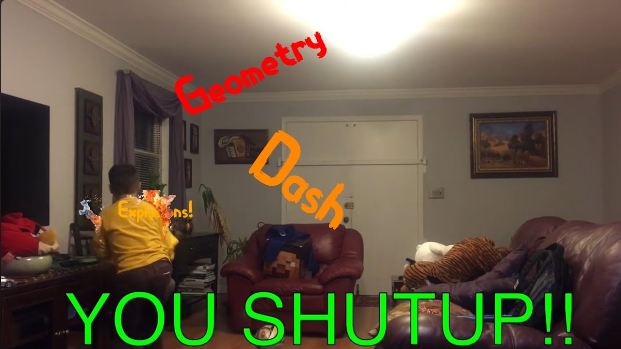 Kid rages over Geometry Dash but with explosions