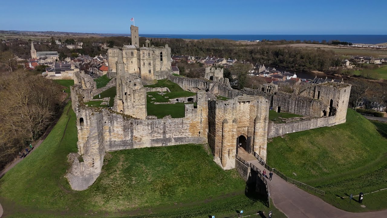 Warkworth Castle, Northumberland by drone DJI Mini 4 Pro