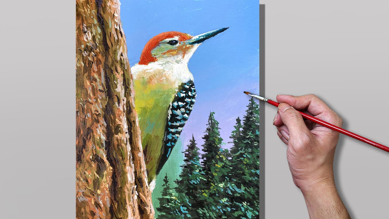 Acrylic Painting Woodpecker