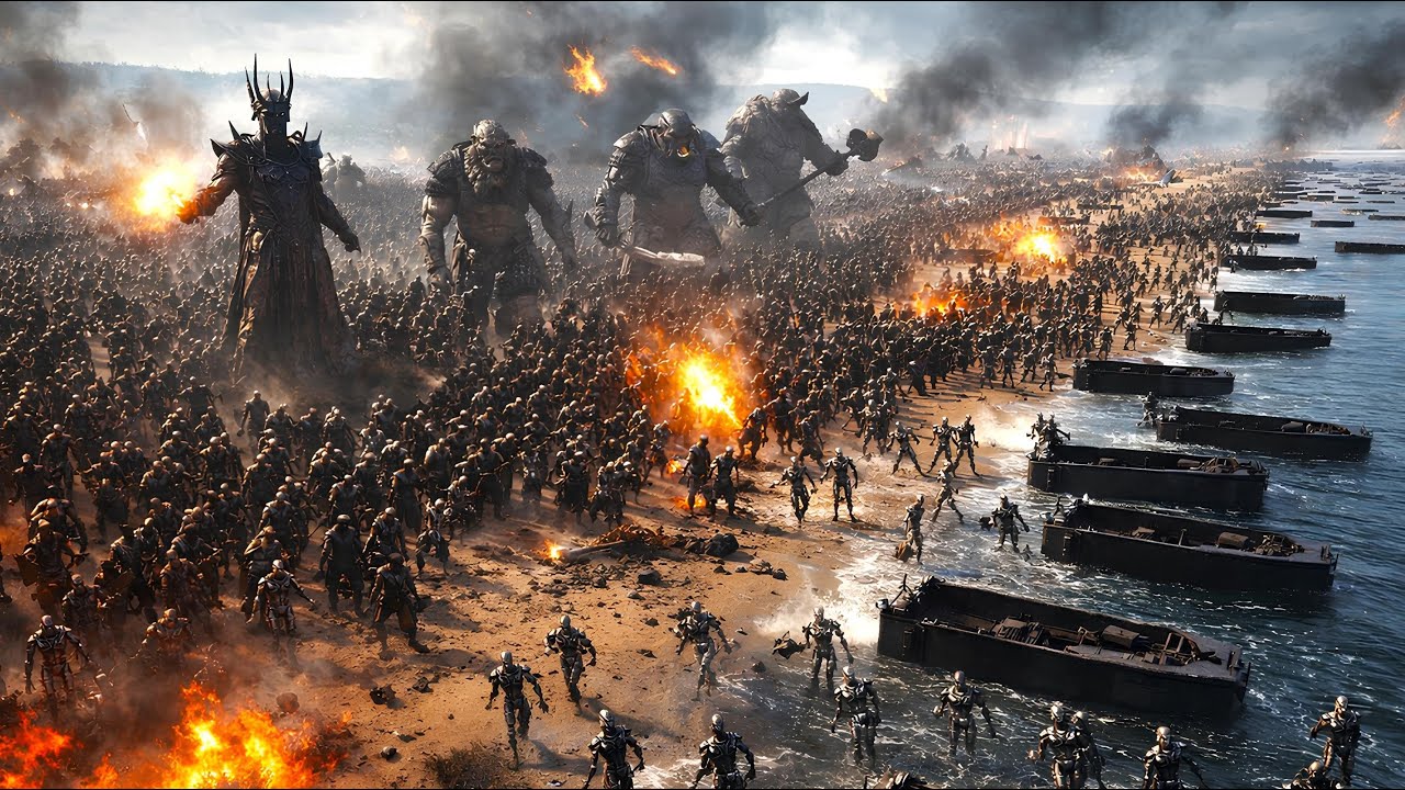 T-800 Terminators Storm Omaha Beach vs Sauron & His Army - Ultimate Epic Battle Simulator 2