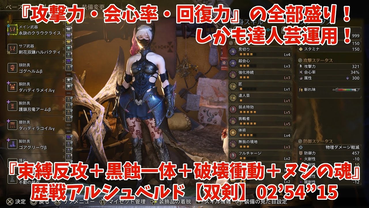 『攻撃力＋会心＋回復』全て揃ったわがまま万能な達人芸運用装備！歴戦アルシュ【双剣】02' 54