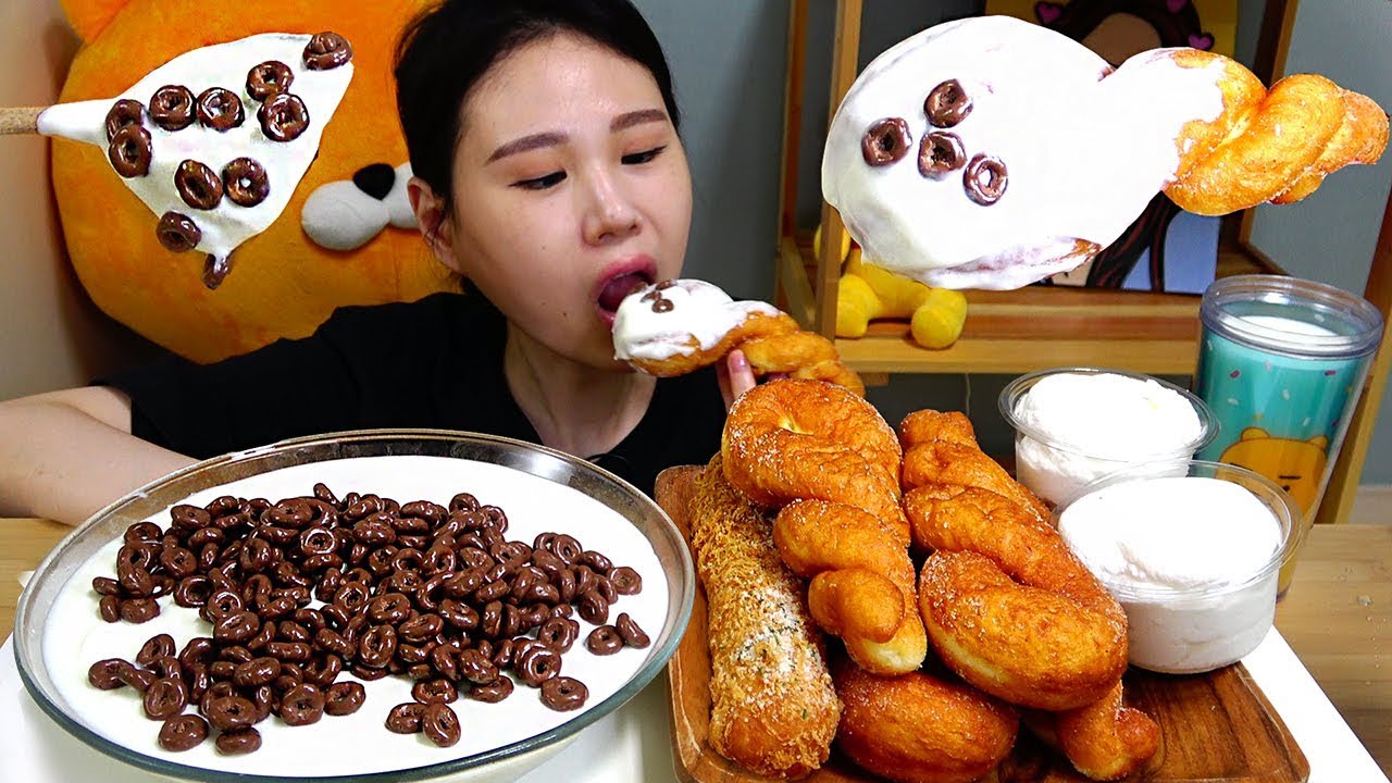 비요뜨6 초코링 꽈베기 치즈감자봉 생크림 먹방 Mukbang