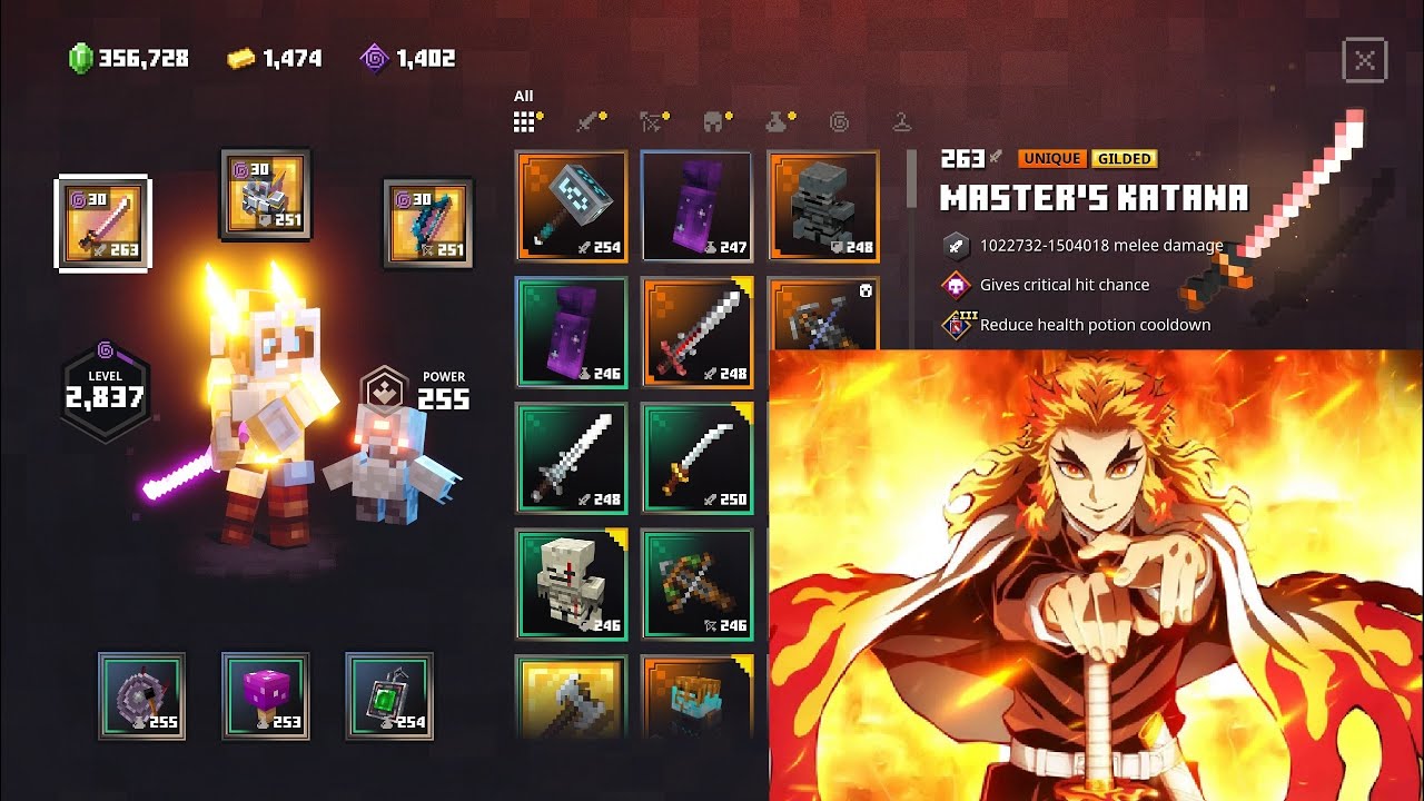 Minecraft Dungeons Heroic Hashira Build lvl263 Master's Katana Apoc+25 Obsidian Pinnacle 6 Banners