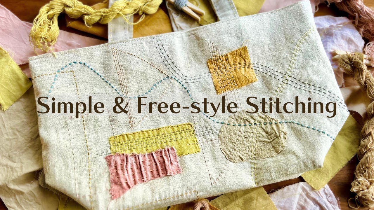 Making a tote bag with simple & free-Style stitching | slow stitching 