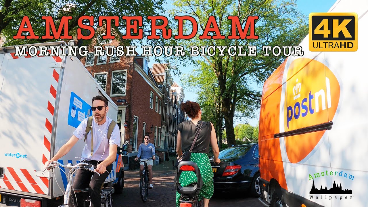 Morning Rush Hour Bicycle Tour Through Downtown Amsterdam  4K UDR