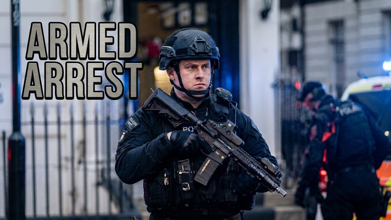 Armed police search and arrest a man near busy London railway station