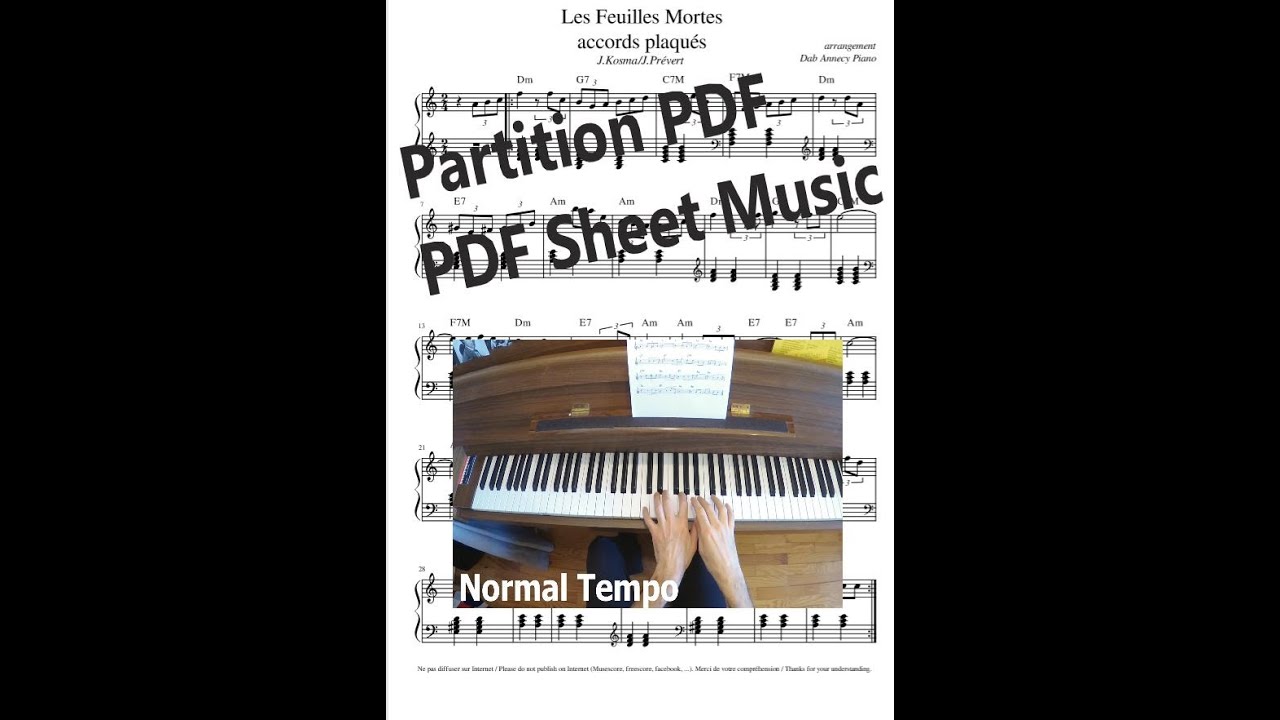 Les Feuilles mortes accords plaqués  (Partition PDF/Piano Score PDF Sheet Music) - Autumn Leaves