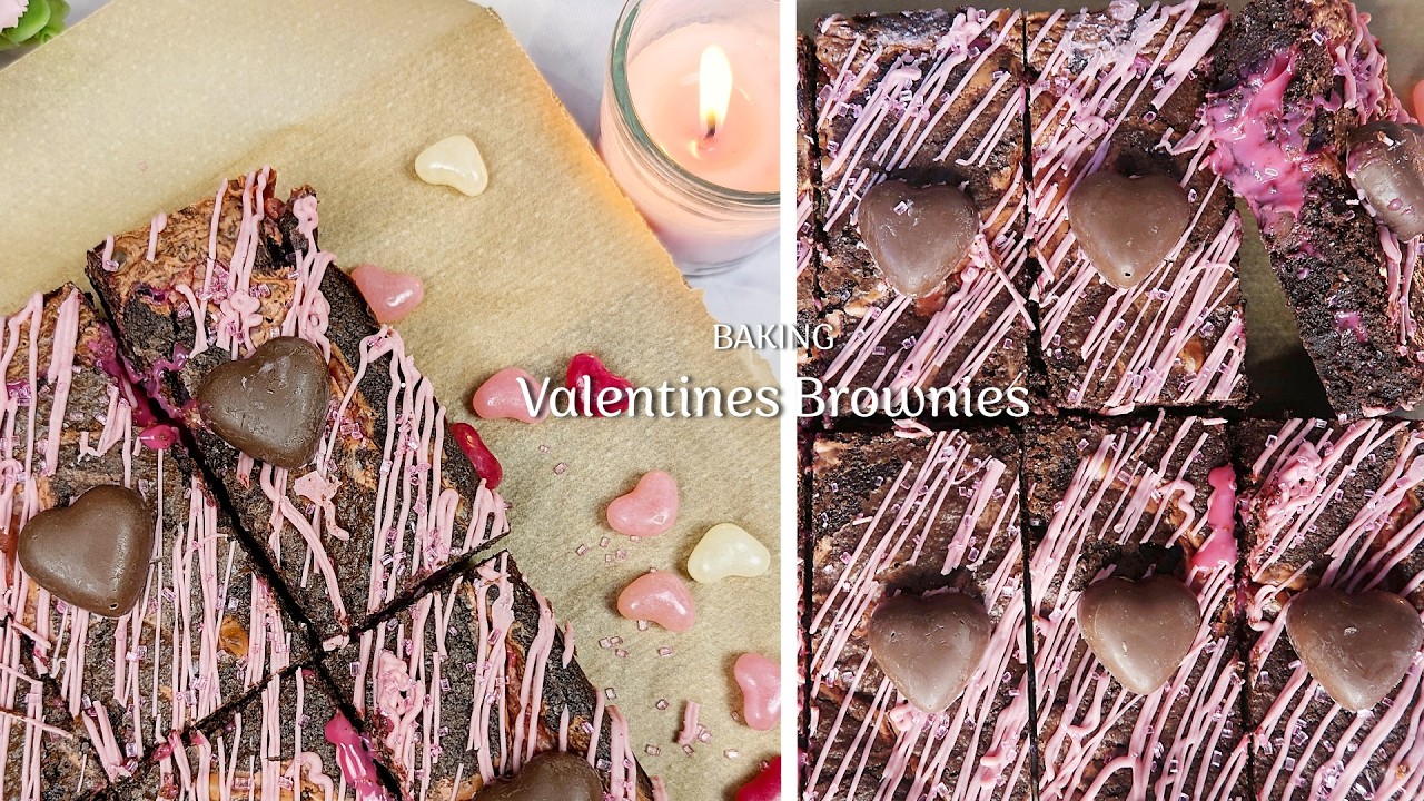Valentine’s Day Chocolate Brownies Recipe | Pink Ganache, Pink Drizzle & Chocolate Hearts