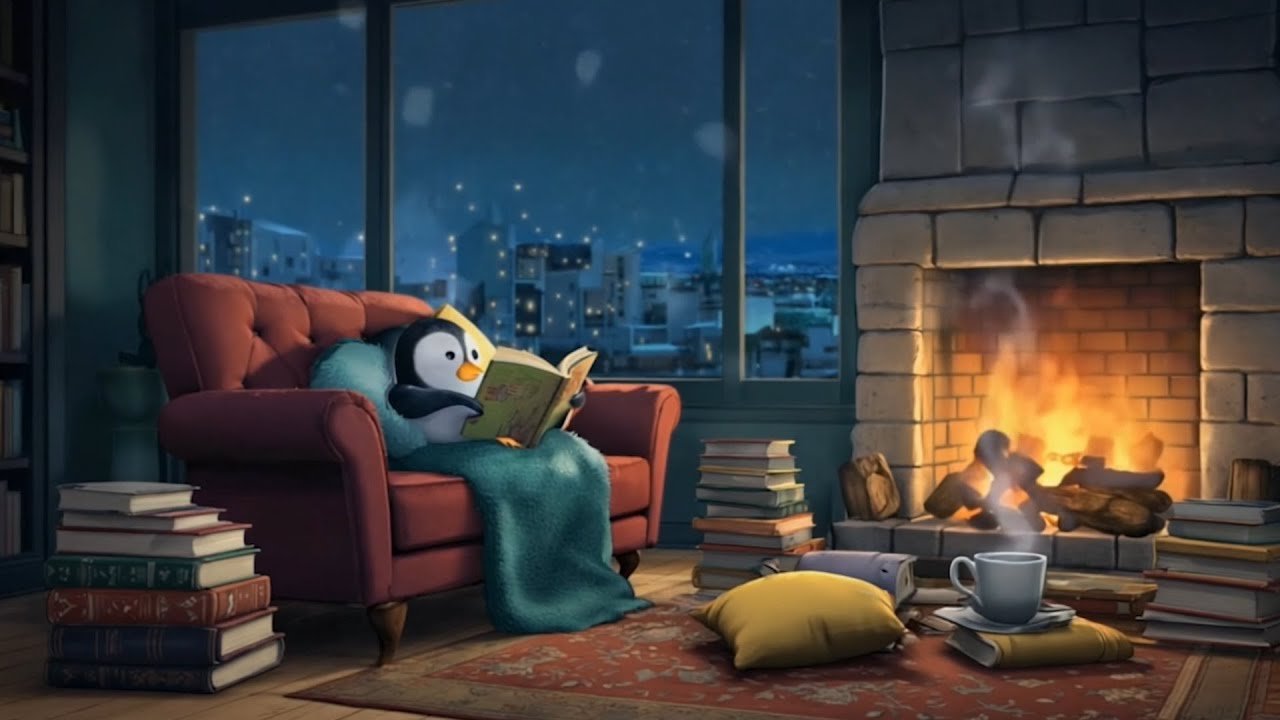 /𝘱𝘦𝘯𝘨𝘶𝘪𝘯&nbsp;Study Vibes &ndash; Chill Lofi by the Fireplace 🔥🐧📚