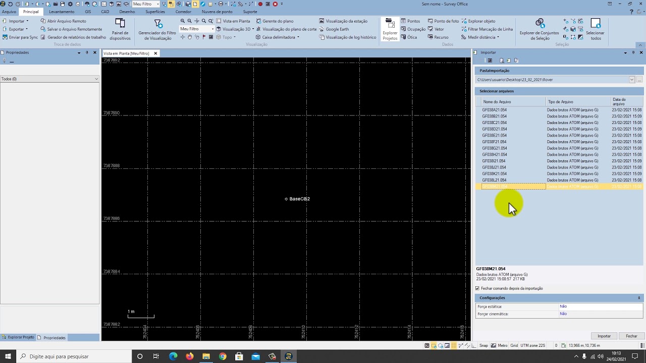 Pós-processamento de pontos Rover no Survey Office por posicionamento relativo
