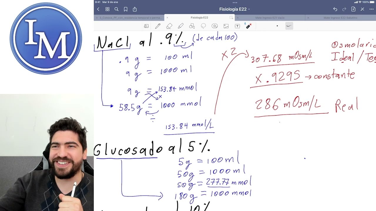 Fisiología | Primer parcial 3 | Cálculo de osmolaridad y casos de examen