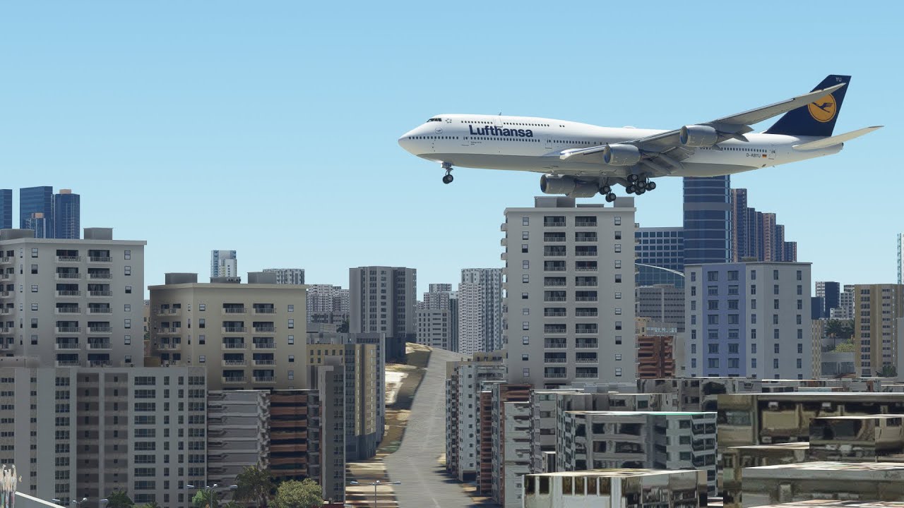 Microsoft Flight Simulator B747-8 D-ABYA Lufthansa Landing in KAI TAK international Airport IGS RW13