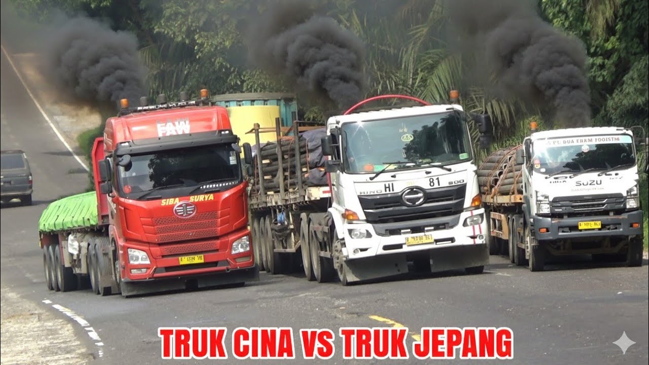 TRUK HINO FAW, HINO, ISUZU ADU TENAGA, FULL MUATAN BESI 