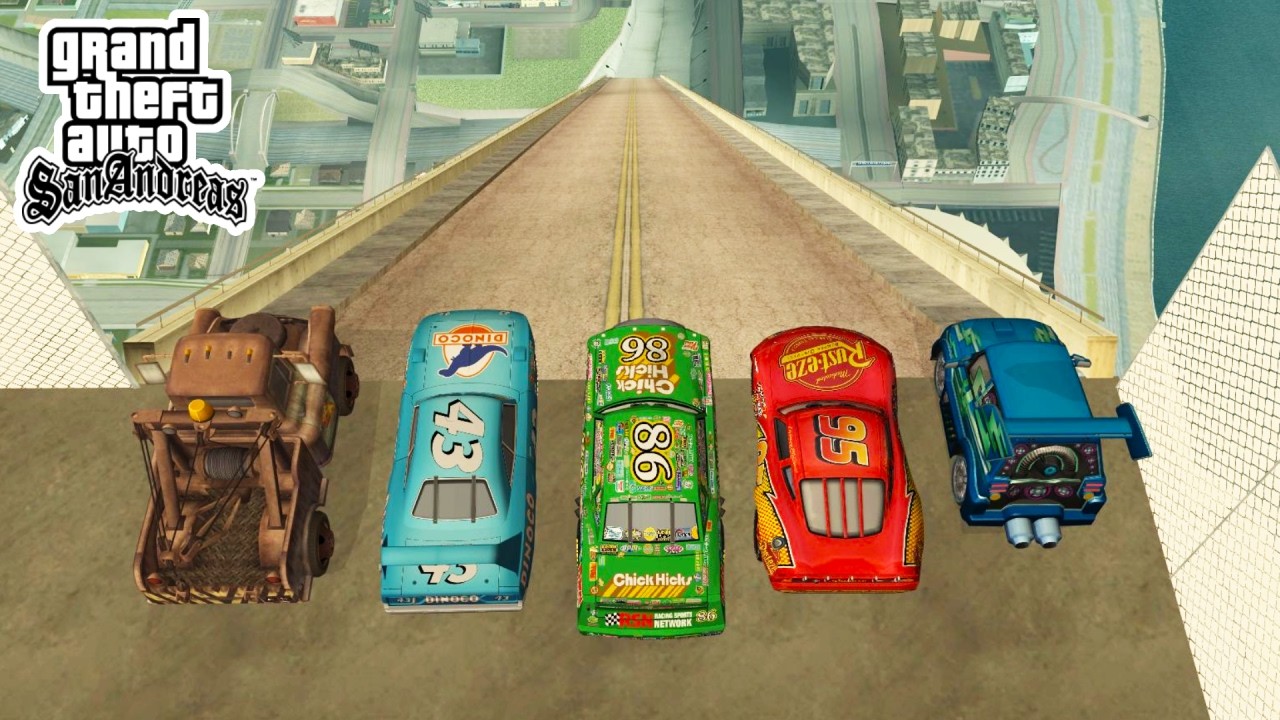 MEGA RAMP vs Lightning McQueen Cars! - Realistic Crash Test (GTA SA)