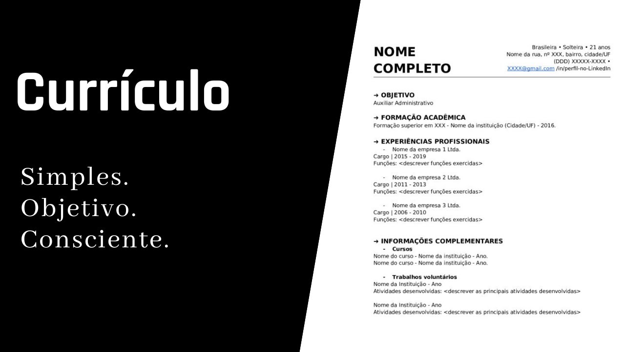 COMO CRIAR UM CURRÍCULO DO ZERO - MODELO JOVEM APRENDIZ