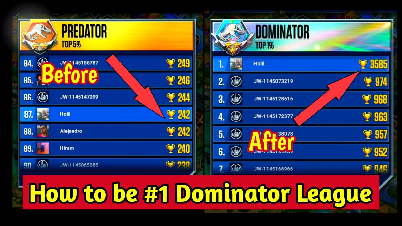How to be #1 Dominator League in Tournament Jurassic World the Game