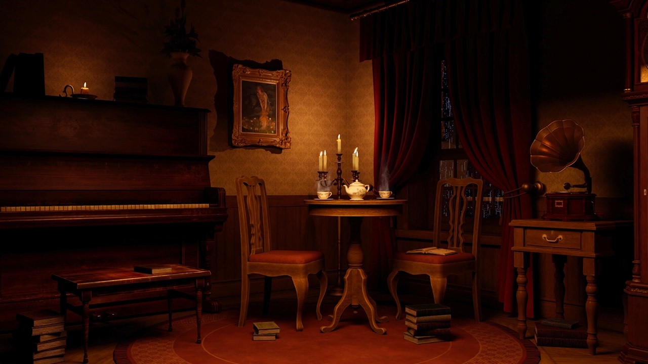 Edwardian Era Parlour Ambience With Rain & Piano Music (You Can Toggle Piano Music off!)