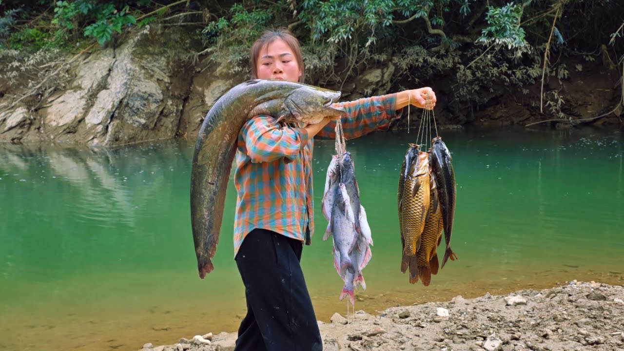 The single girl Diep's fishing skills use earthworms to catch a giant 14kg catfish.