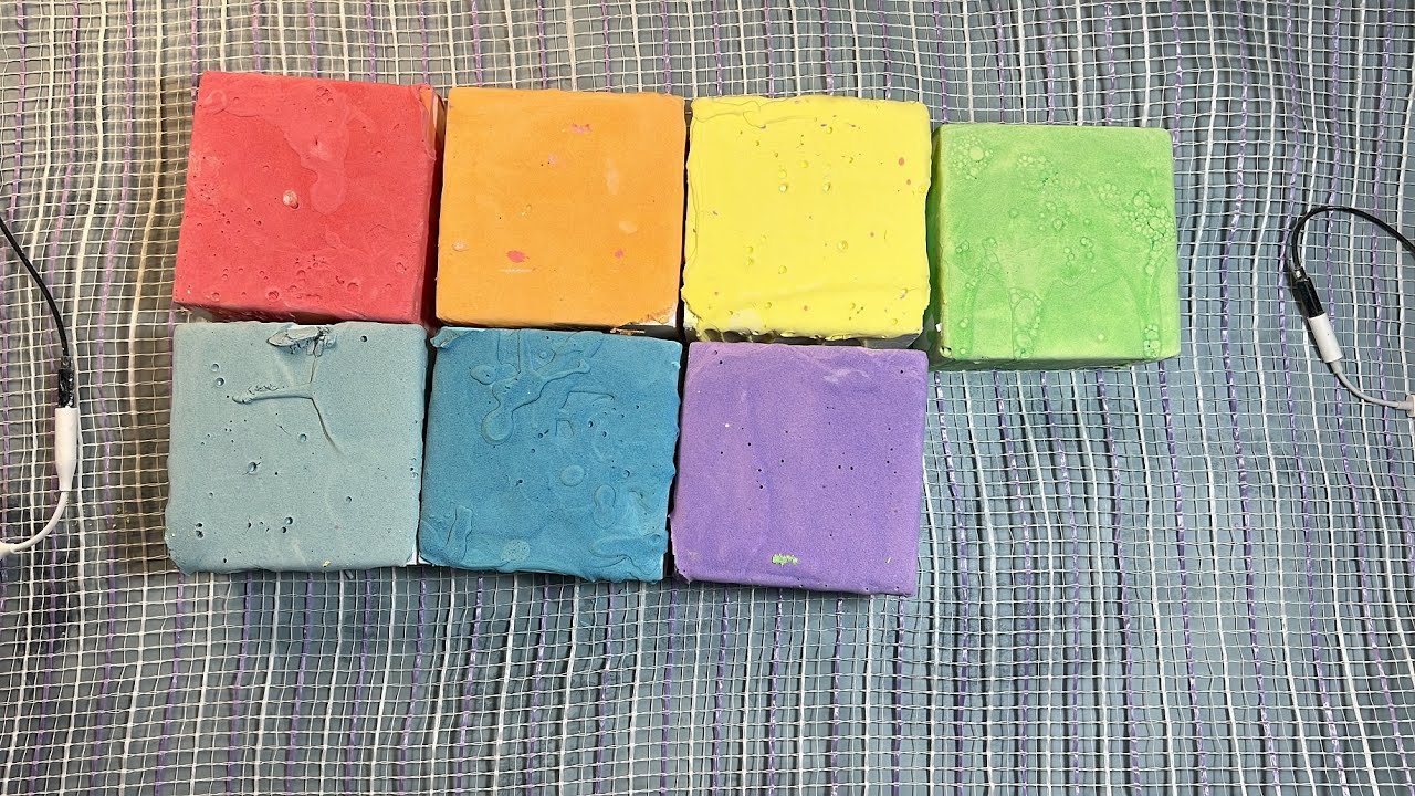 🌈전분을 뿌린 무지개 짐초크 asmr + 절구에 으깨기 / 🌈 Starch sprinkled rainbow gym chalk crush asmr + mortar asmr