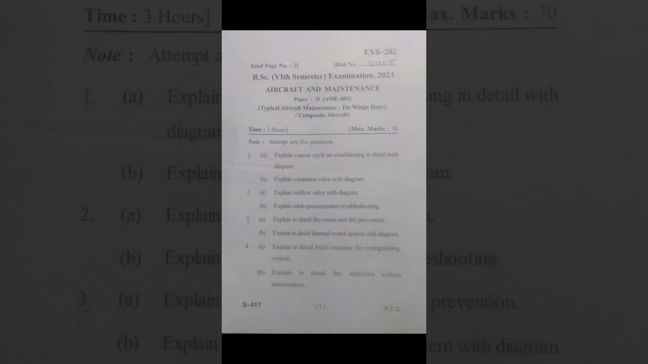 BSC AME 6th sem Question paper Typical Aircraft Maintenance Heavy wing