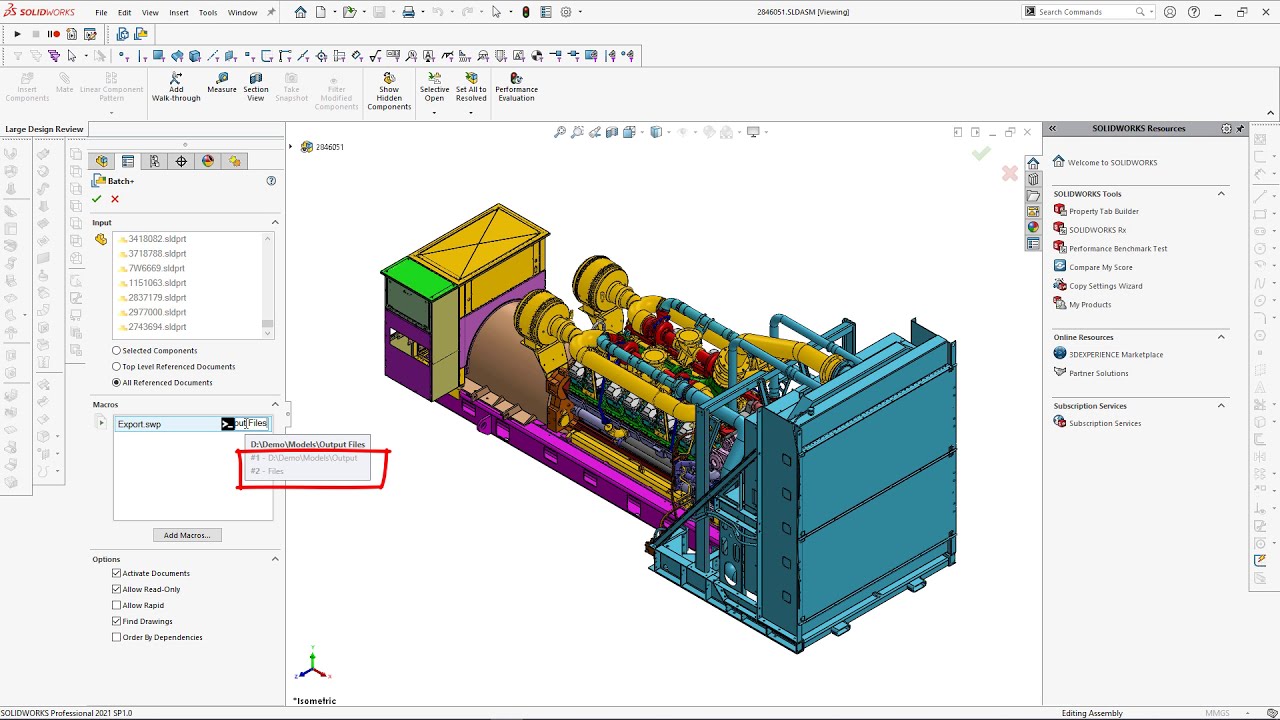 How to print and export all drawings used by components in the SOLIDWORKS assembly
