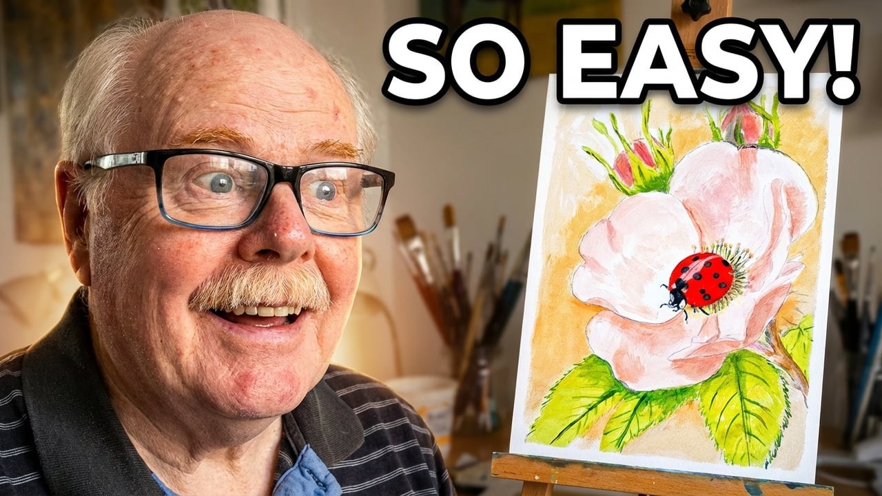 Drawing and Painting a Ladybird on a Rose in Acrylics | Easy Step by Step Tutorial