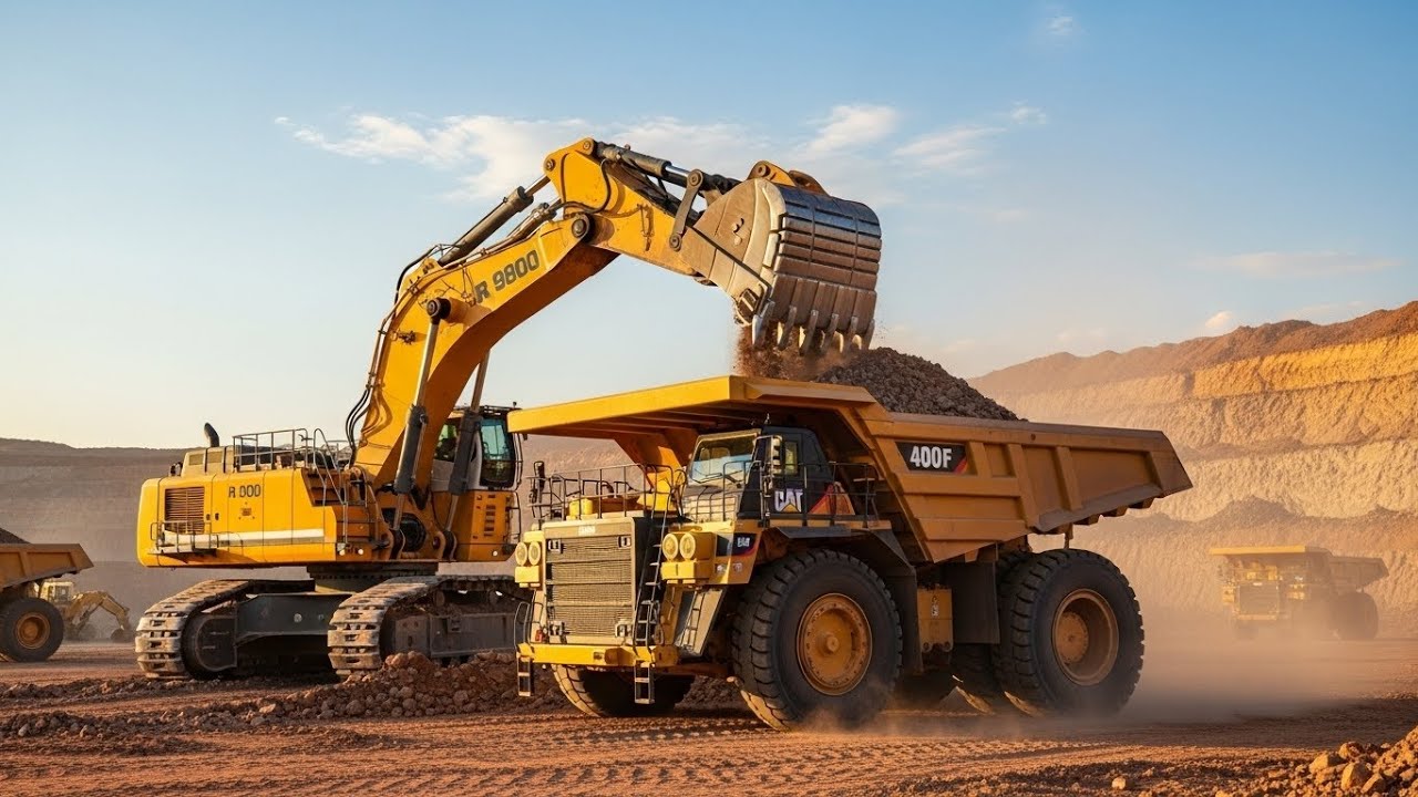 Liebherr R 9800 Loading 400 Ton Dump Truck V16 Engine Noise