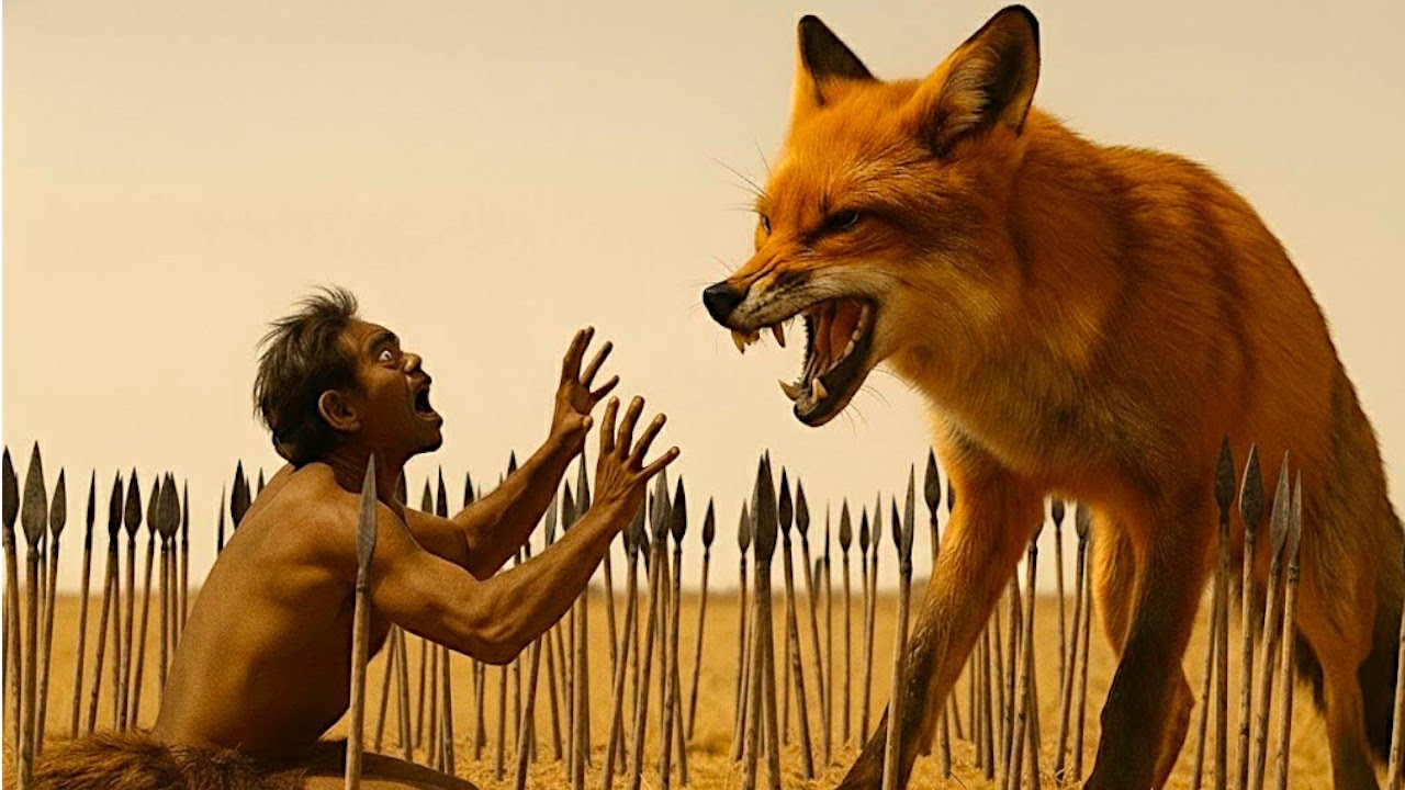 Life millions of years ago | a Homo habilis confronts a giant prehistoric mother fox