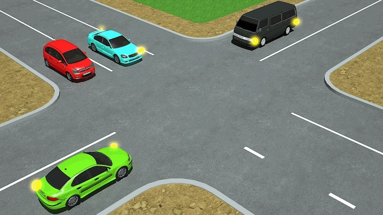 KET situacija 2: Kokia tvarka automobiliai važiuos per šią sankryžą?
