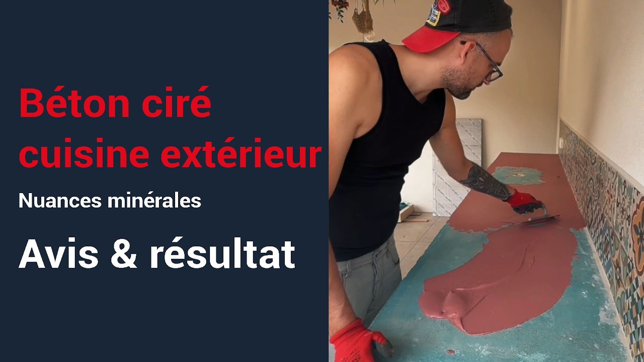 Beton cire exterieur : cuisine d’été en Papaye Rose Orange | Avis client
