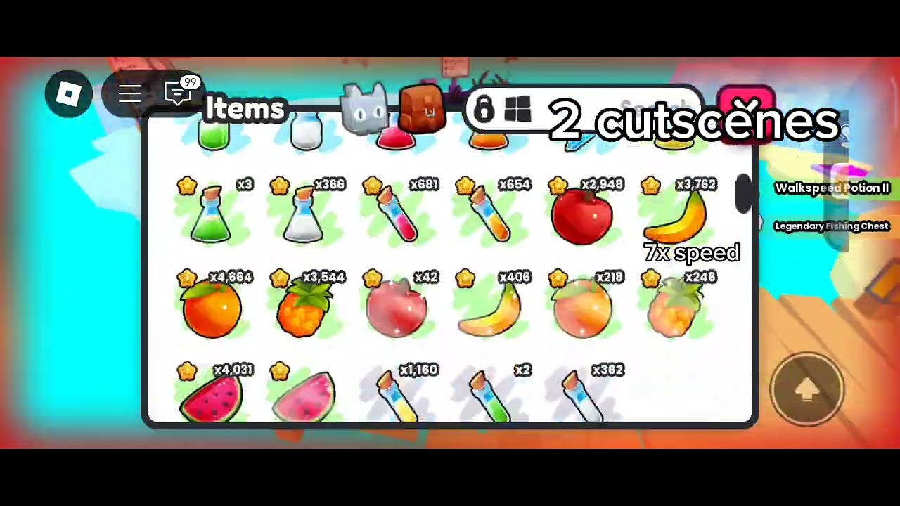 using 70 Instant luck Potions in pets Go!