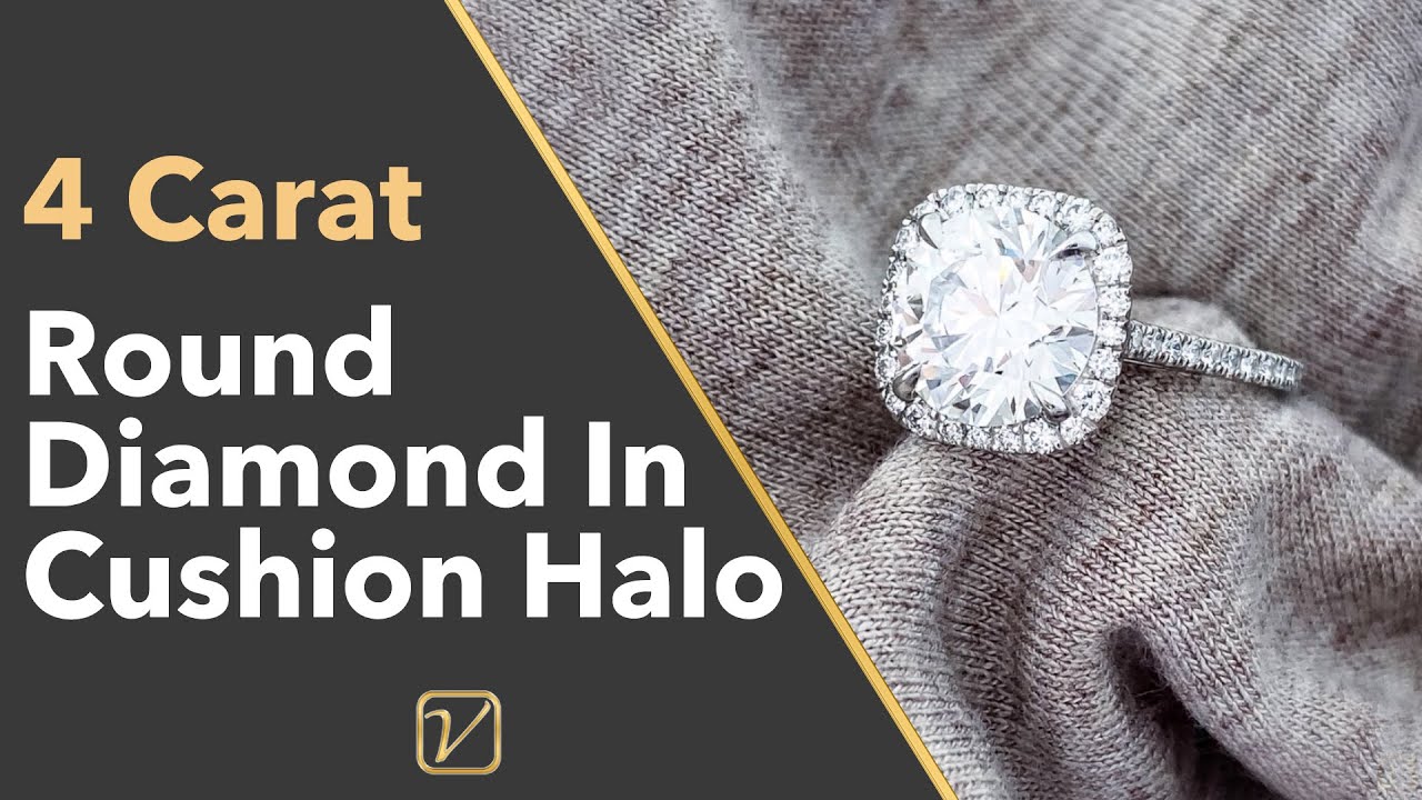 4 Carat Round Diamond In Cushion Halo | Cushion Halo Engagement Ring