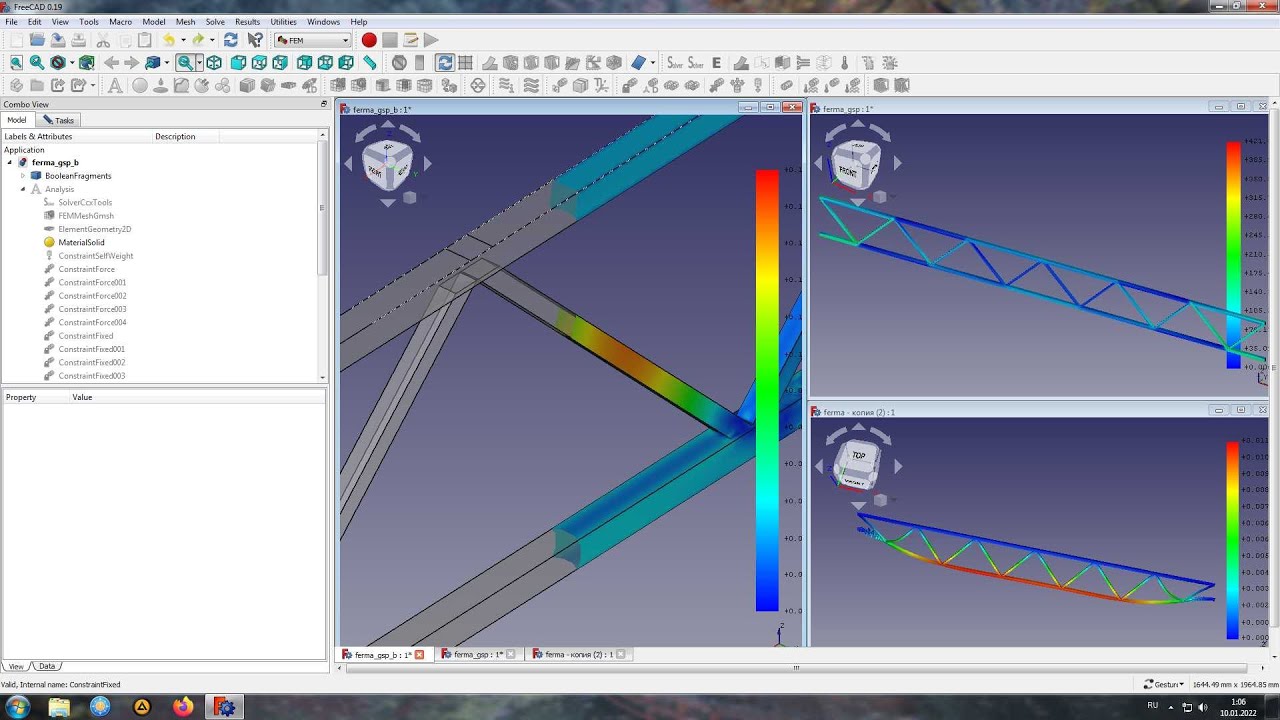 Расчет фермы из ГСП во FreeCAD FEM