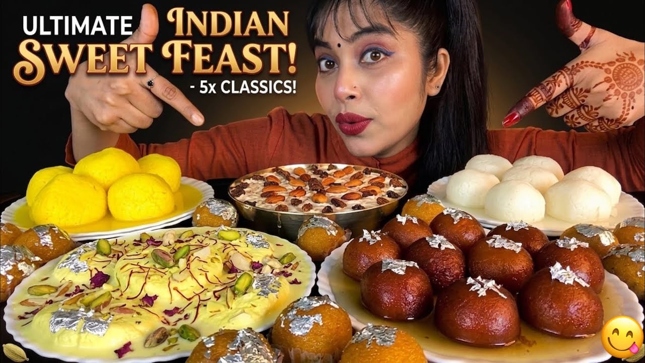 EATING RAJ BHOG RAS MALAI GULAB JAMUN RUSH GULLA SEVAI LADDU | INDIAN SWEETS | ASMR DESSERT MUKBANG