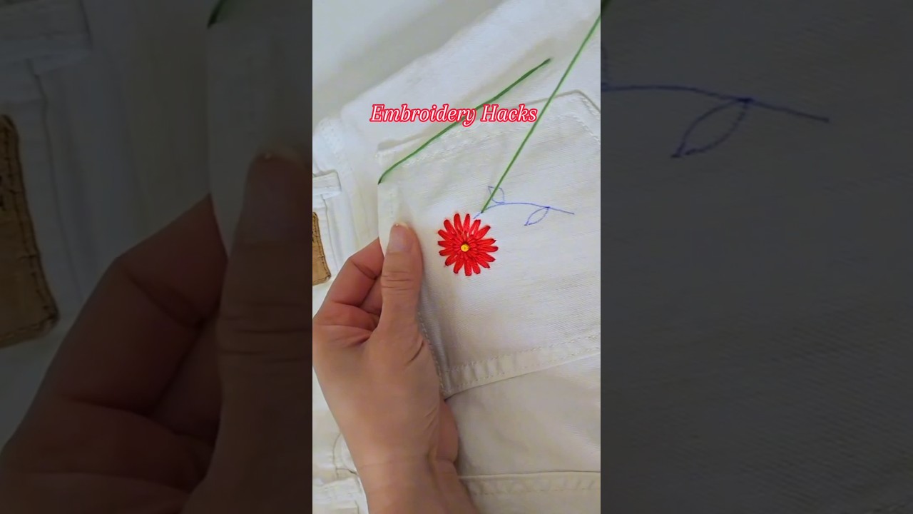 Easily Embroider a Flower on JEANS  #embroidery #shorts #shortvideo
