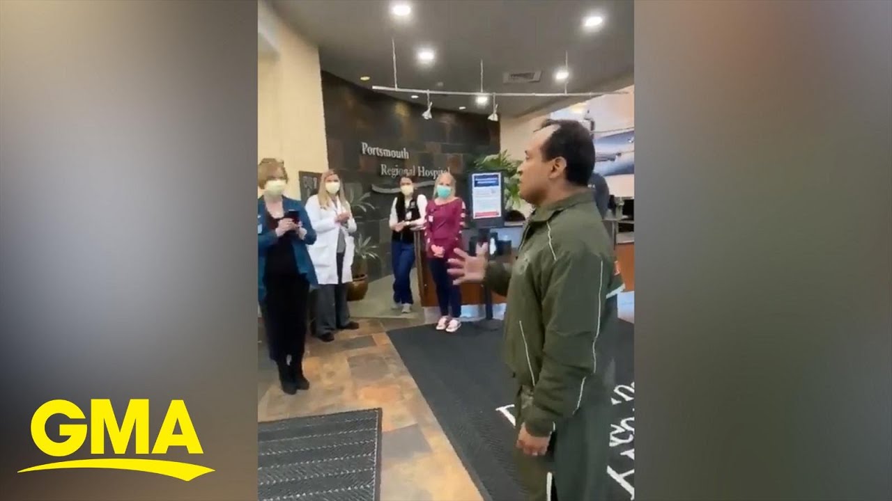 This retired Marine gave a rousing speech to thank his health care heroes l GMA Digital