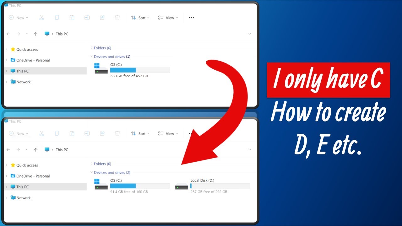 На ноутбуке с Windows есть только диск C, как создать D, E?